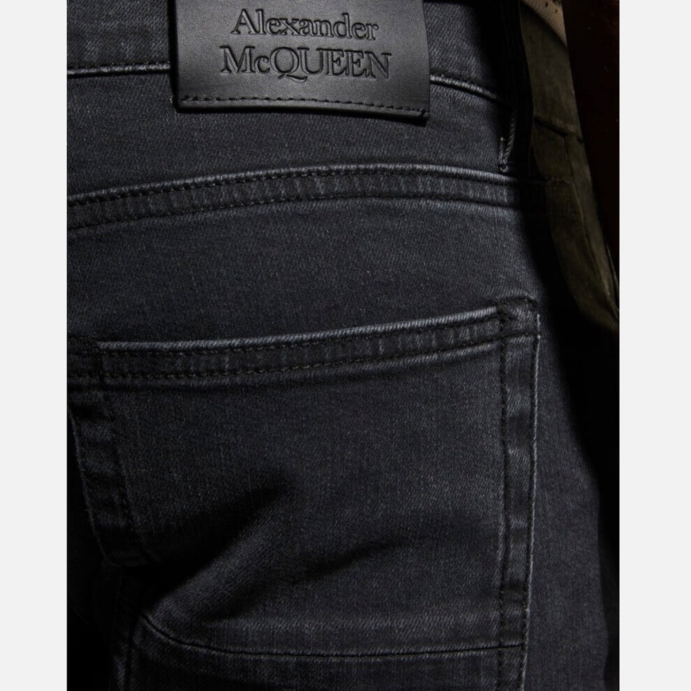 Alexander McQueen Men Black Washed Cotton-Stretch Denim Jeans US40R - Picture 4 of 11
